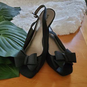 Black Slingback Pump with Bow - Fabric Upper